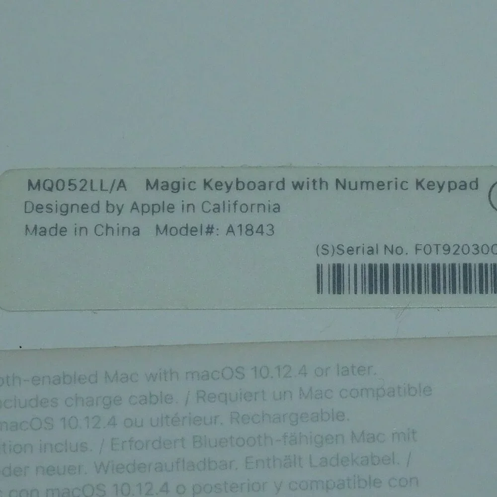 Apple Wireless Magic Keyboard With Numeric Keypad Model A1843 NIB